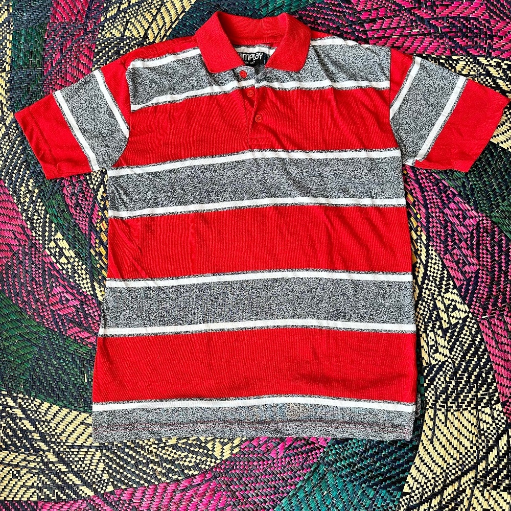 Vintage Striped Collar Short Sleeve Size Small